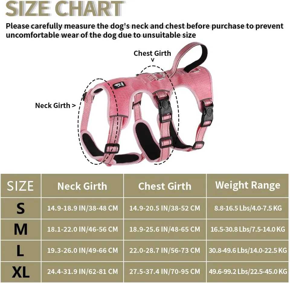 FEimaX Dog Harness No Pull Soft Padded Dog Vest with 3 Leash Clips and Easy Control Handle Reflective Adjustable No Choke Pet Harnesses for Medium and Large Dogs Training Walking (Pink, X-Large)