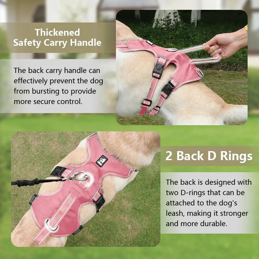 FEimaX Dog Harness No Pull Soft Padded Dog Vest with 3 Leash Clips and Easy Control Handle Reflective Adjustable No Choke Pet Harnesses for Medium and Large Dogs Training Walking (Pink, X-Large)