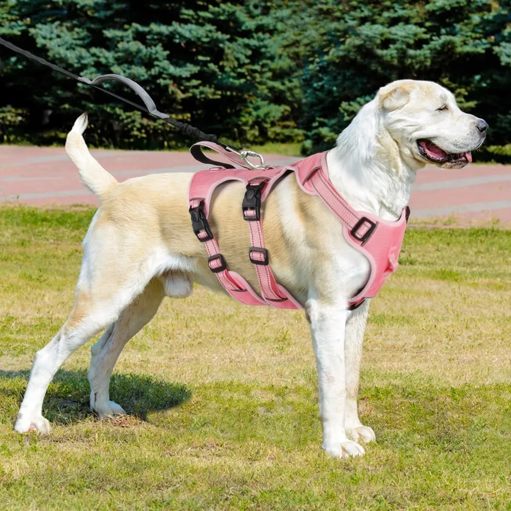 FEimaX Dog Harness No Pull Soft Padded Dog Vest with 3 Leash Clips and Easy Control Handle Reflective Adjustable No Choke Pet Harnesses for Medium and Large Dogs Training Walking (Pink, X-Large)