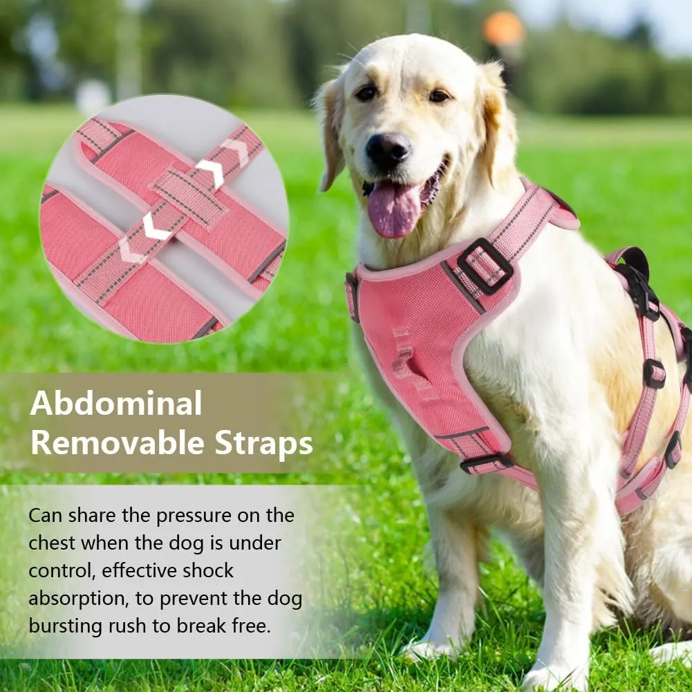 FEimaX Dog Harness No Pull Soft Padded Dog Vest with 3 Leash Clips and Easy Control Handle Reflective Adjustable No Choke Pet Harnesses for Medium and Large Dogs Training Walking (Pink, X-Large)