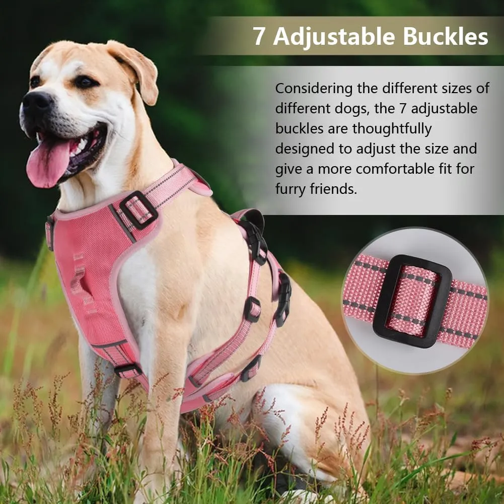 FEimaX Dog Harness No Pull Soft Padded Dog Vest with 3 Leash Clips and Easy Control Handle Reflective Adjustable No Choke Pet Harnesses for Medium and Large Dogs Training Walking (Pink, X-Large)