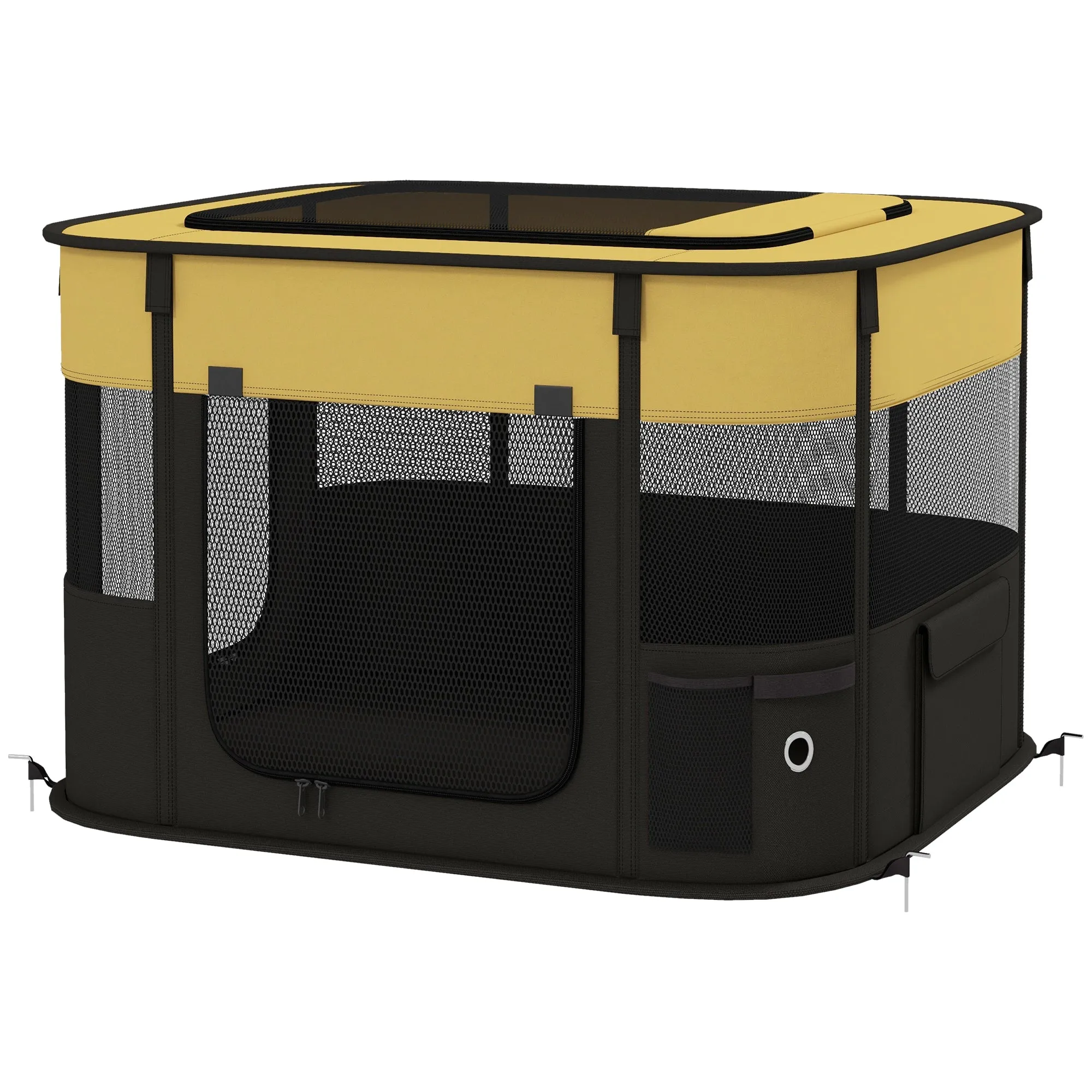 Foldable Dog Pen with Storage Bag for Indoor/Outdoor Use Portable Pet playpen with Ground Stakes - Yellow