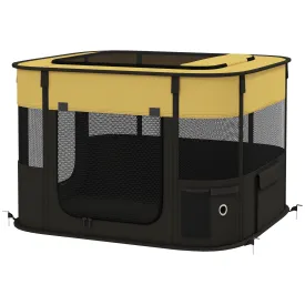 Foldable Dog Pen with Storage Bag for Indoor/Outdoor Use Portable Pet playpen with Ground Stakes - Yellow