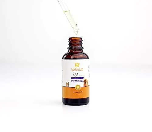 FurryFriends Full Spectrum Hemp Oil for Dogs Cats and Horses 500 mg W/Grooming Glove All Natural Pain Relief Extract Stress Anxiety Arthritis Calming Joint Health Separation Treatment Organic Bundle