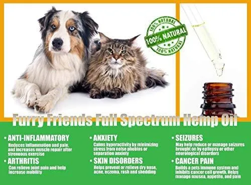 FurryFriends Full Spectrum Hemp Oil for Dogs Cats and Horses 500 mg W/Grooming Glove All Natural Pain Relief Extract Stress Anxiety Arthritis Calming Joint Health Separation Treatment Organic Bundle