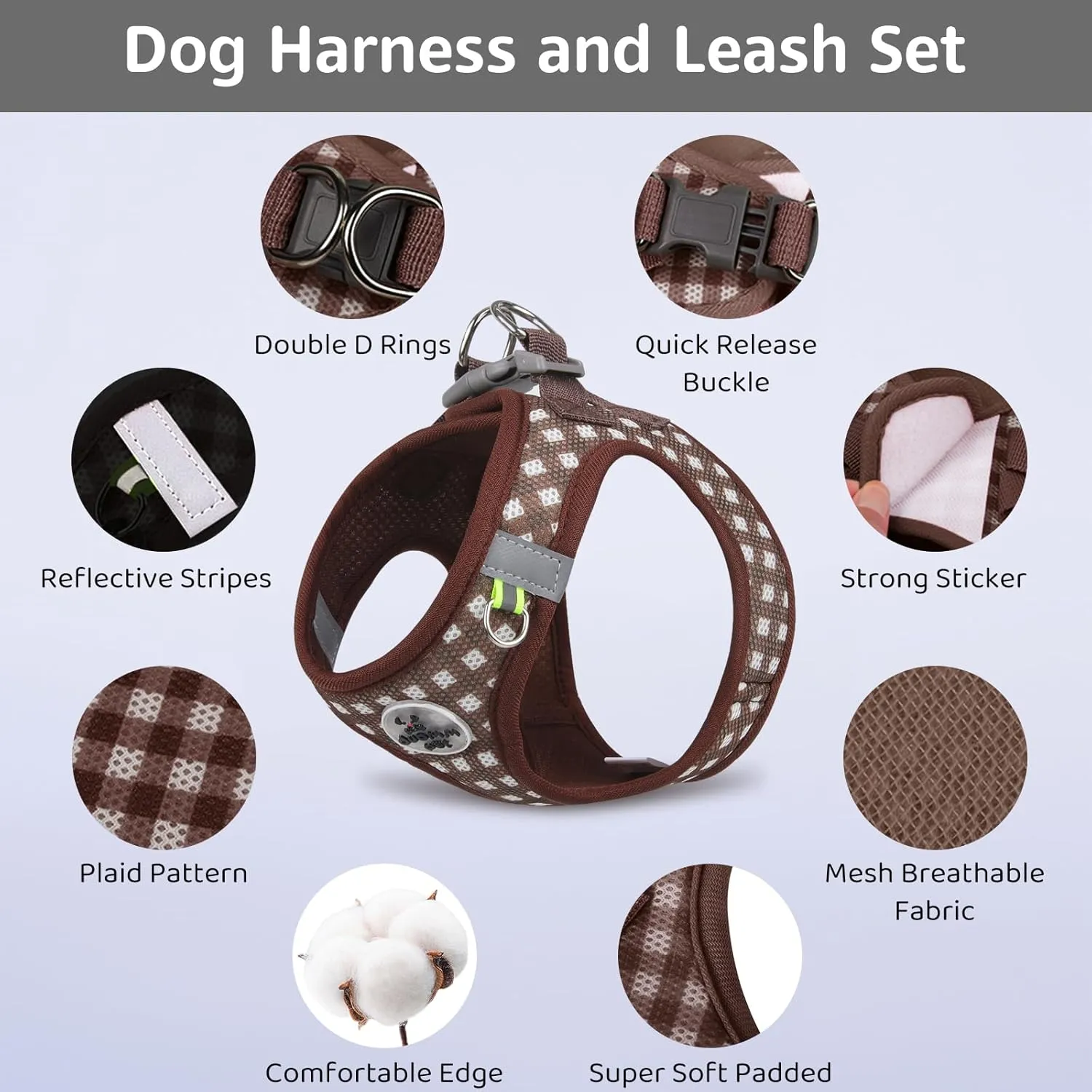 Gyuzh Dog Harness and Leash Set,Soft Mesh Breathable Small Dog Harness,Reflective Adjustable Puppy Harness,No Pull Pet Harness for Small Dogs and Cats