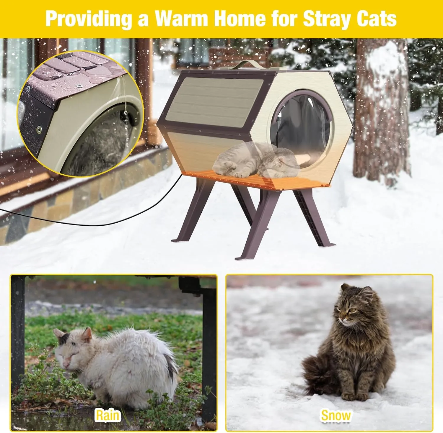 Heated Cat House for Outdoor Winter,Combined Cat Condo with Adjustable Temperature and Time Insulated Outdoor or Indoor Cat Shelter for Feral with Escape Door (White and Brown, 2 Sets)