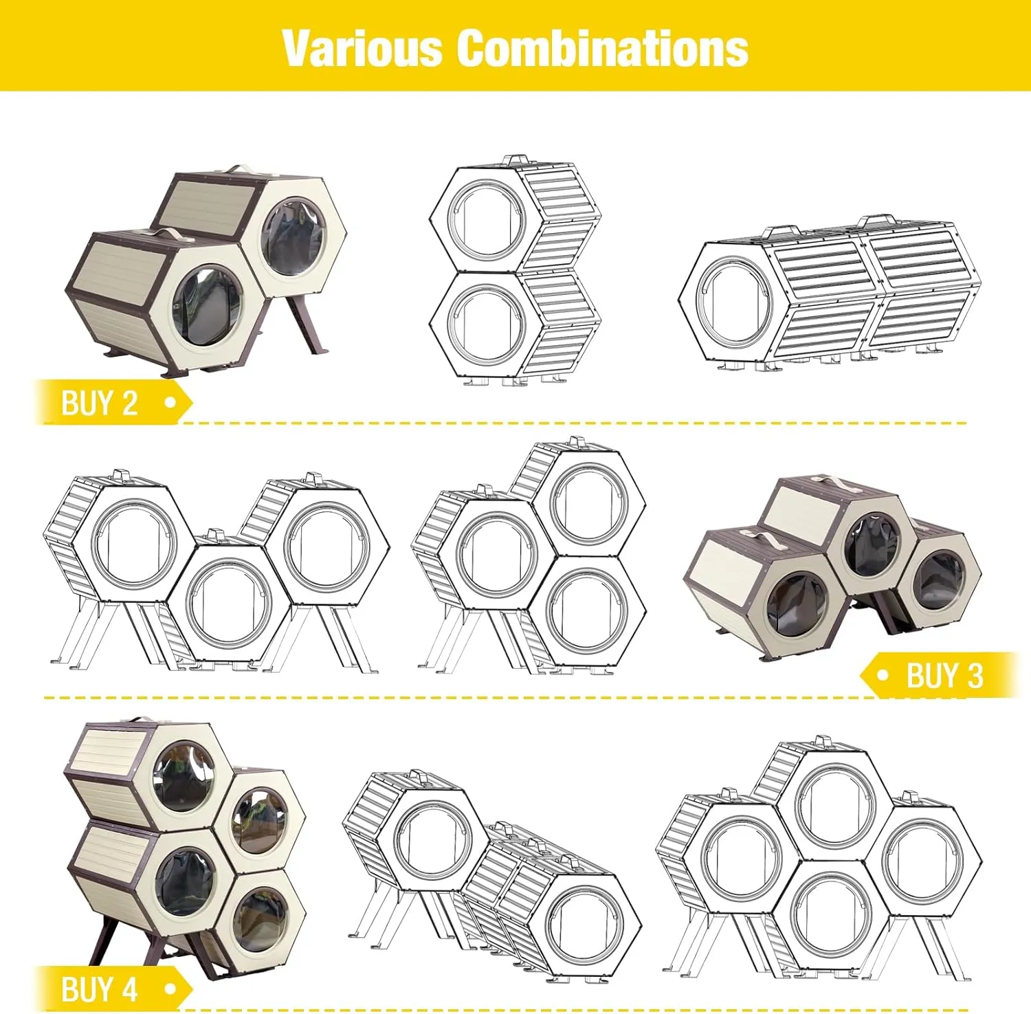 Heated Cat House for Outdoor Winter,Combined Cat Condo with Adjustable Temperature and Time Insulated Outdoor or Indoor Cat Shelter for Feral with Escape Door (White and Brown, 2 Sets)
