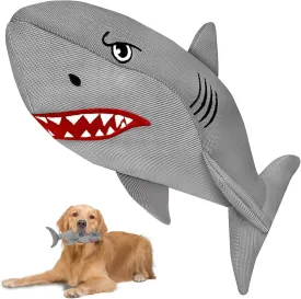 Heavy-Duty Shark Dog Toy for Large Dogs - Tough Crinkle Toy with Hidden Ball - Durable Plush Chew Toy for Aggressive Chewers(Silver Medium)
