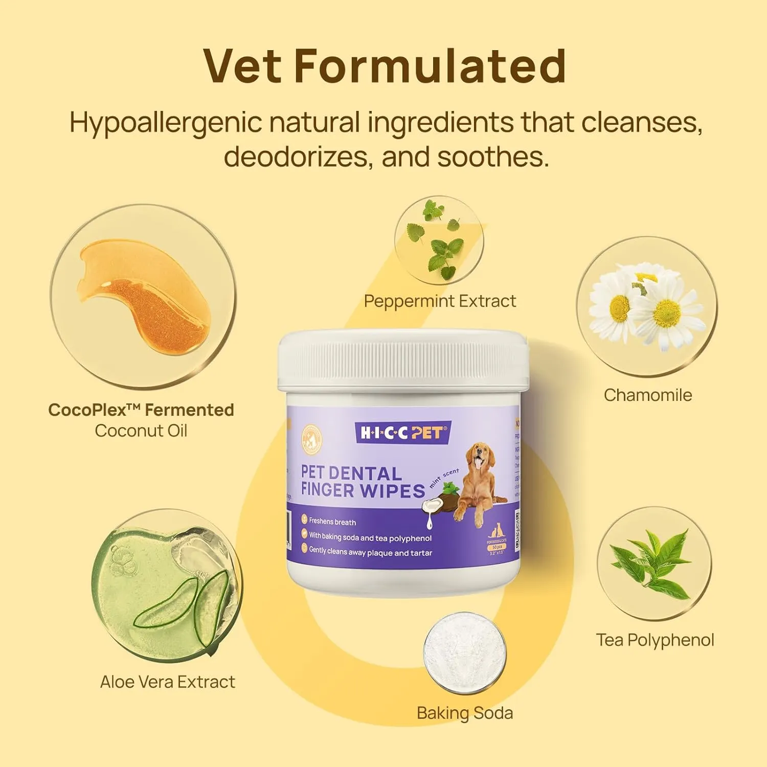 HICC PET Teeth Cleaning Wipes for Dogs & Cats, Remove Bad Breath by Removing Plaque and Tartar Buildup, Disposable Dog Finger Toothbrush Gentle Pet Dental Care Wipes, Dog Tooth Brushing Kit