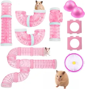 IBEQUE 2 Hamster Tubes & Tunnel Kit, Transparent DIY Connecting Pipe & Accessories, Includes Hamster Wheel for Small Pets