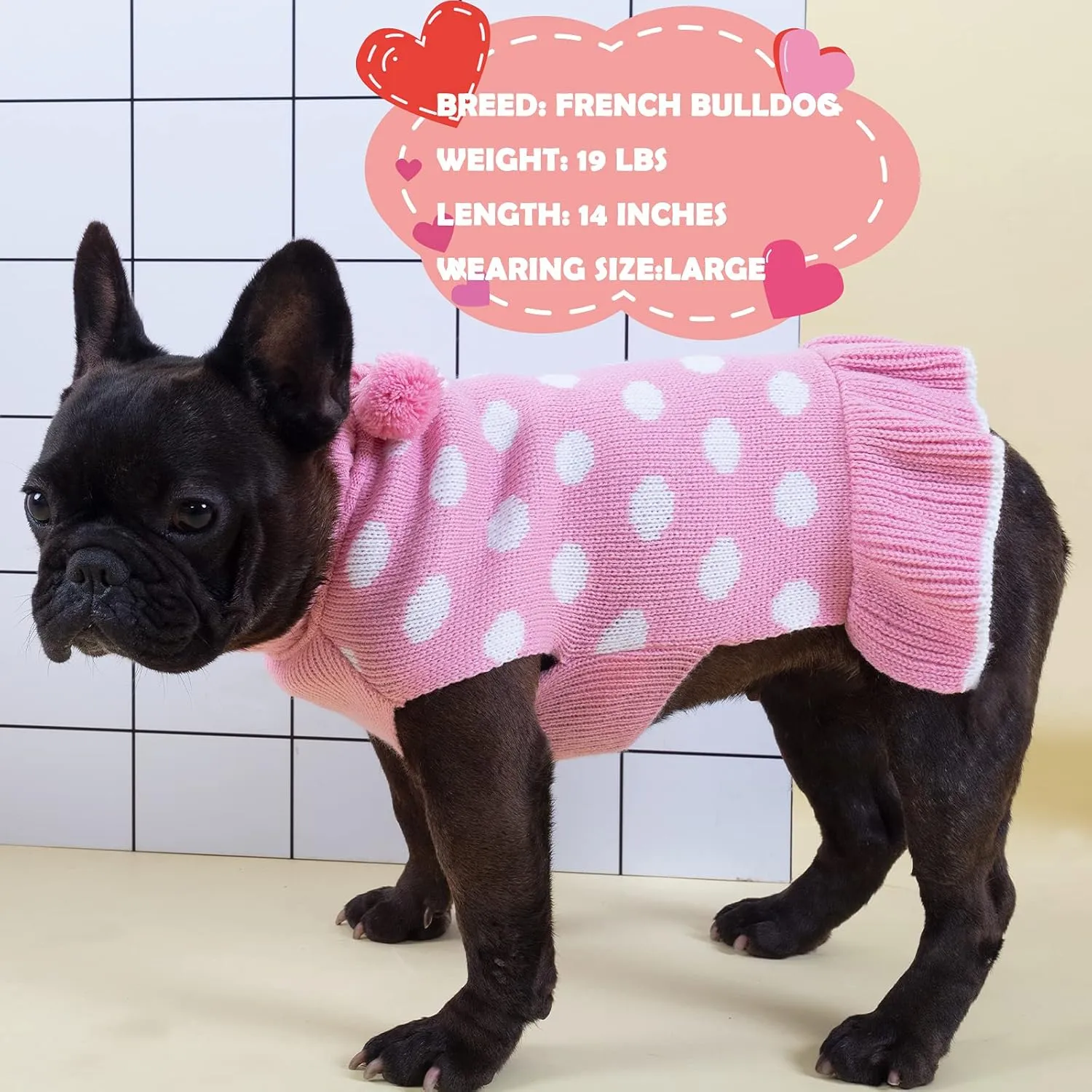KYEESE Dog Sweater Dress for Small Dogs Pink for Girl Dog Sweater Polkadot with Leash Hole