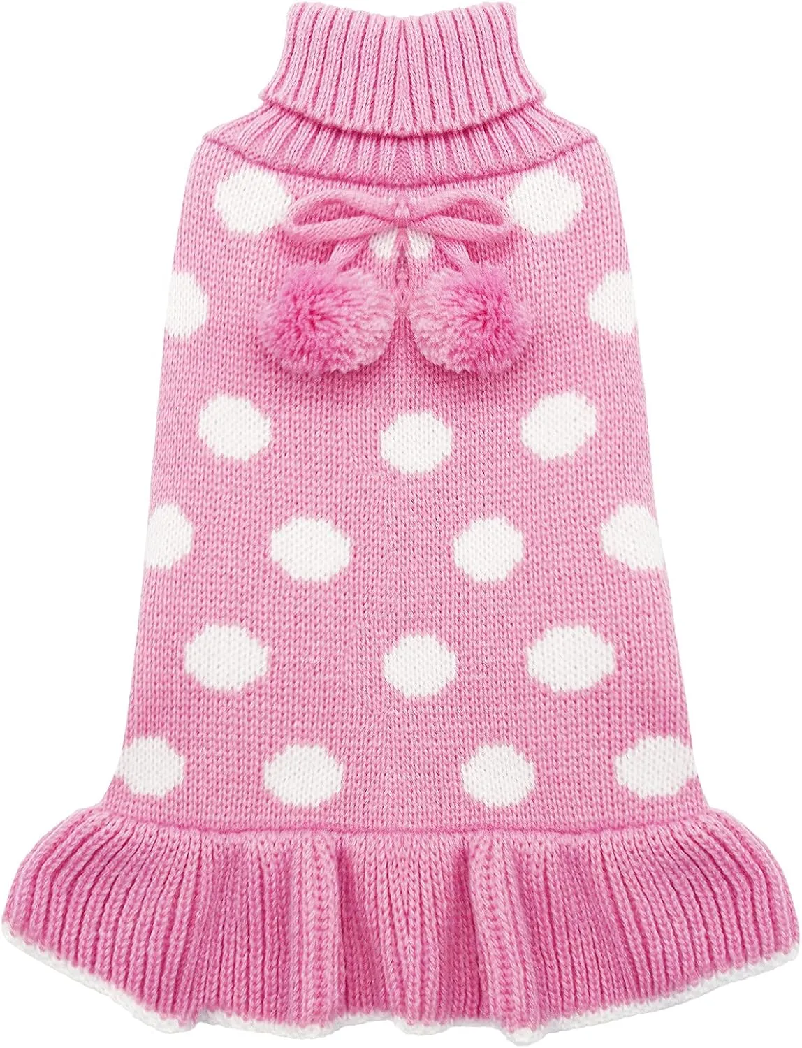 KYEESE Dog Sweater Dress for Small Dogs Pink for Girl Dog Sweater Polkadot with Leash Hole