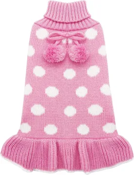KYEESE Dog Sweater Dress for Small Dogs Pink for Girl Dog Sweater Polkadot with Leash Hole