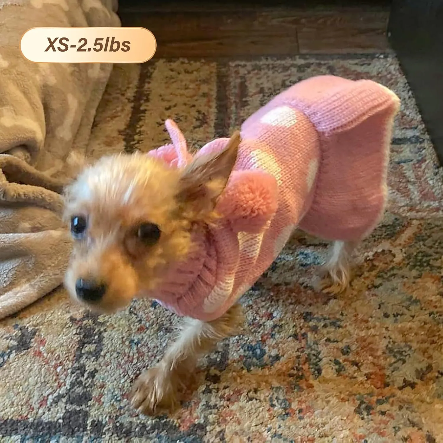 KYEESE Dog Sweater Dress for Small Dogs Pink for Girl Dog Sweater Polkadot with Leash Hole