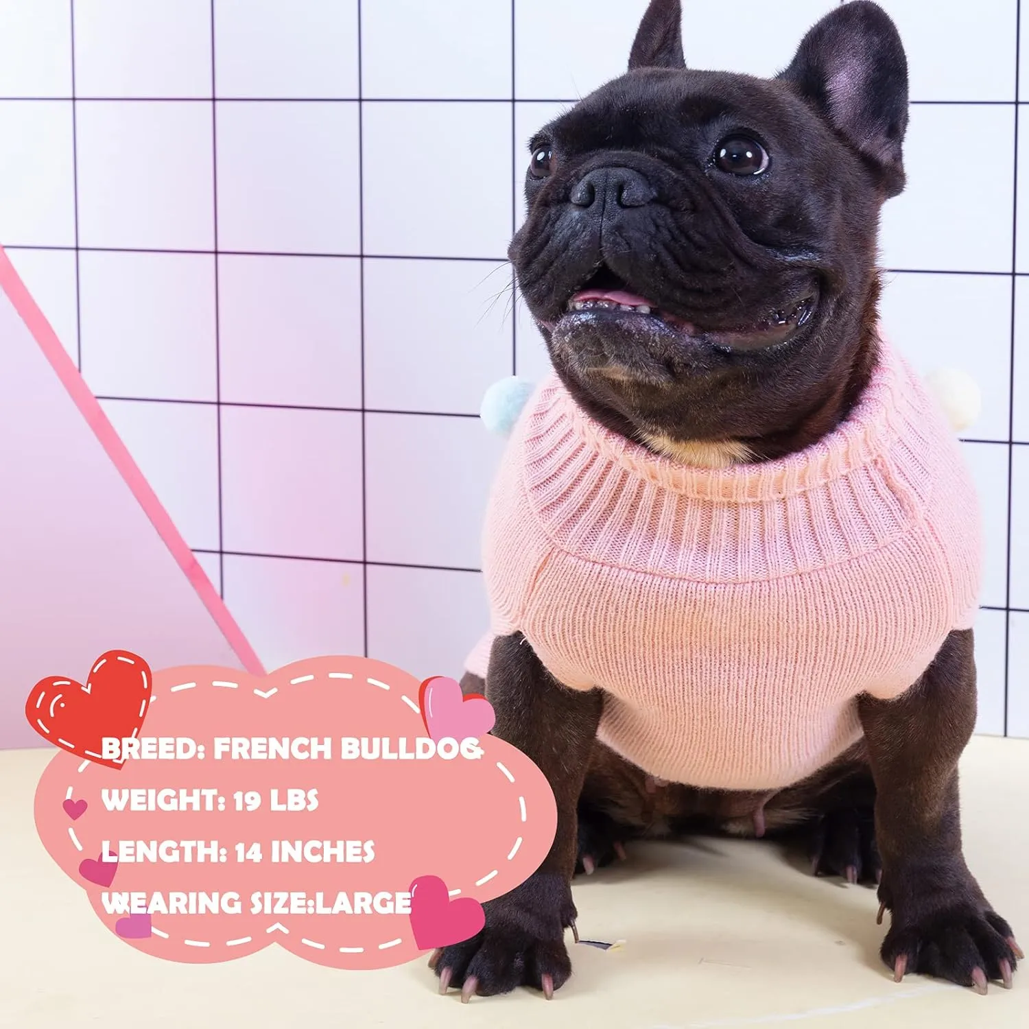 KYEESE Dog Sweater with Colorful Pompom Ball Turtleneck Dog Knitwear with Leash Hole for Small Dogs Puppy Cat Sweater,XS