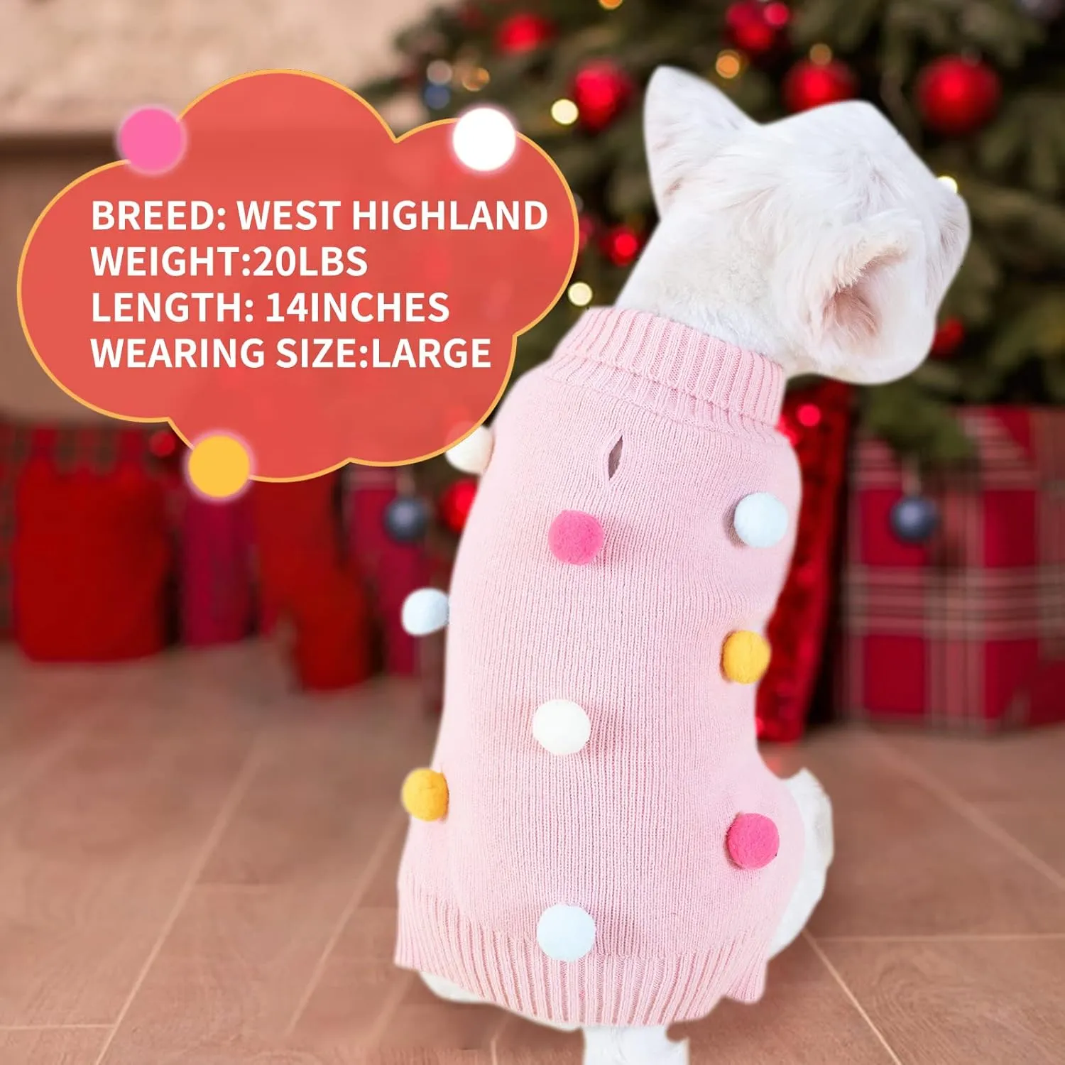 KYEESE Dog Sweater with Colorful Pompom Ball Turtleneck Dog Knitwear with Leash Hole for Small Dogs Puppy Cat Sweater,XS