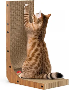 L Shape Cat Scratcher, Cat Scratching Pads with Multiple Cat-Friendly Features.Durable, Adult Products, Cat Scratching Cardboard with Ball Toy for Indoor Cats, Large Size