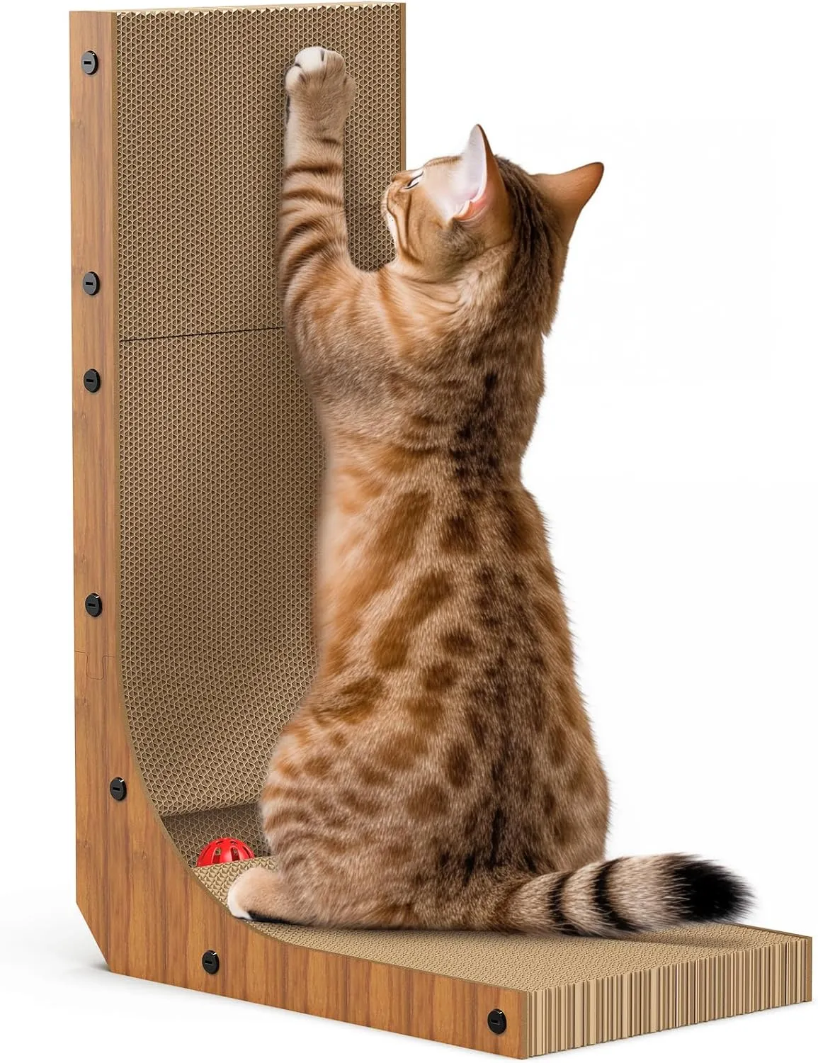 L Shape Cat Scratcher, Cat Scratching Pads with Multiple Cat-Friendly Features.Durable, Adult Products, Cat Scratching Cardboard with Ball Toy for Indoor Cats, Large Size