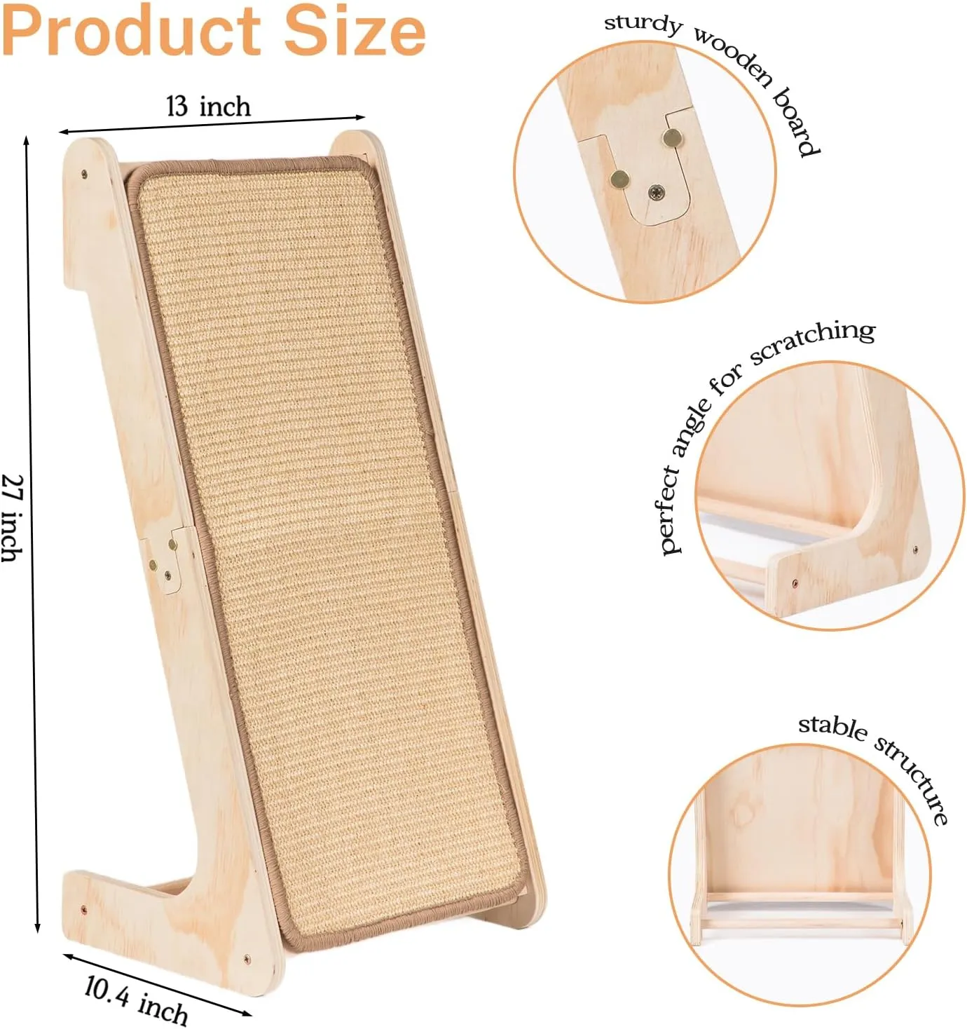 L-Shaped Cat Scratcher Ramp with Sisal Pad & Ball Toy - Furniture Protector