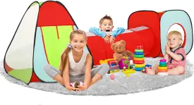 LimitlessFunN 3pc Pop Up Kids Play Tent, Crawl Tunnel, Ball Pit | Includes Carrying Case |, Children Indoor Playhouse for Baby, Toddlers, Boys & Girls, 47" D x 126" W x 34" H