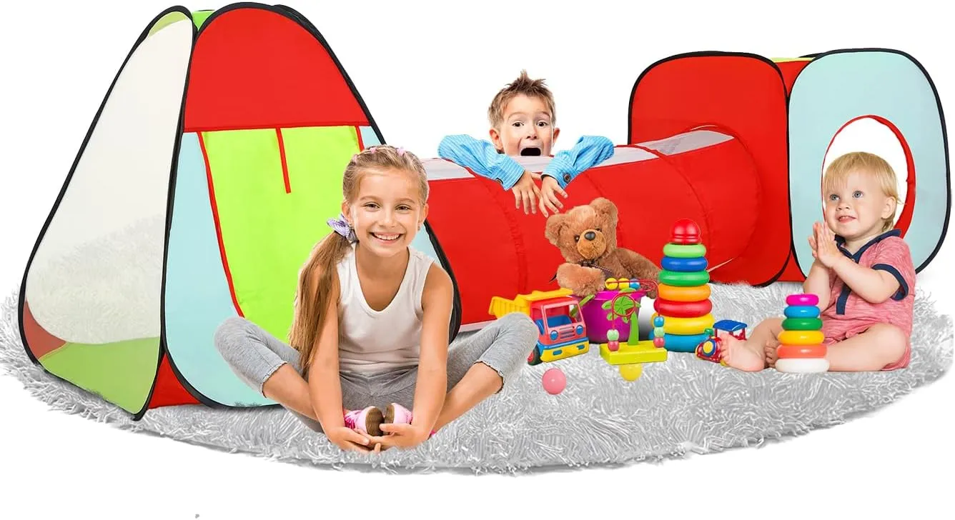 LimitlessFunN 3pc Pop Up Kids Play Tent, Crawl Tunnel, Ball Pit | Includes Carrying Case |, Children Indoor Playhouse for Baby, Toddlers, Boys & Girls, 47" D x 126" W x 34" H