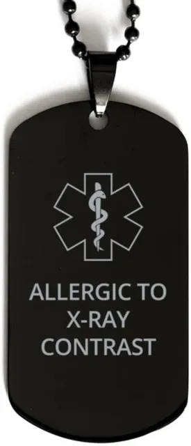 Medical Alert Black Dog Tag, Allergic to X-ray Contrast Awareness, SOS Emergency Health Life Alert ID Engraved Stainless Steel Chain Necklace For Men Women Kids