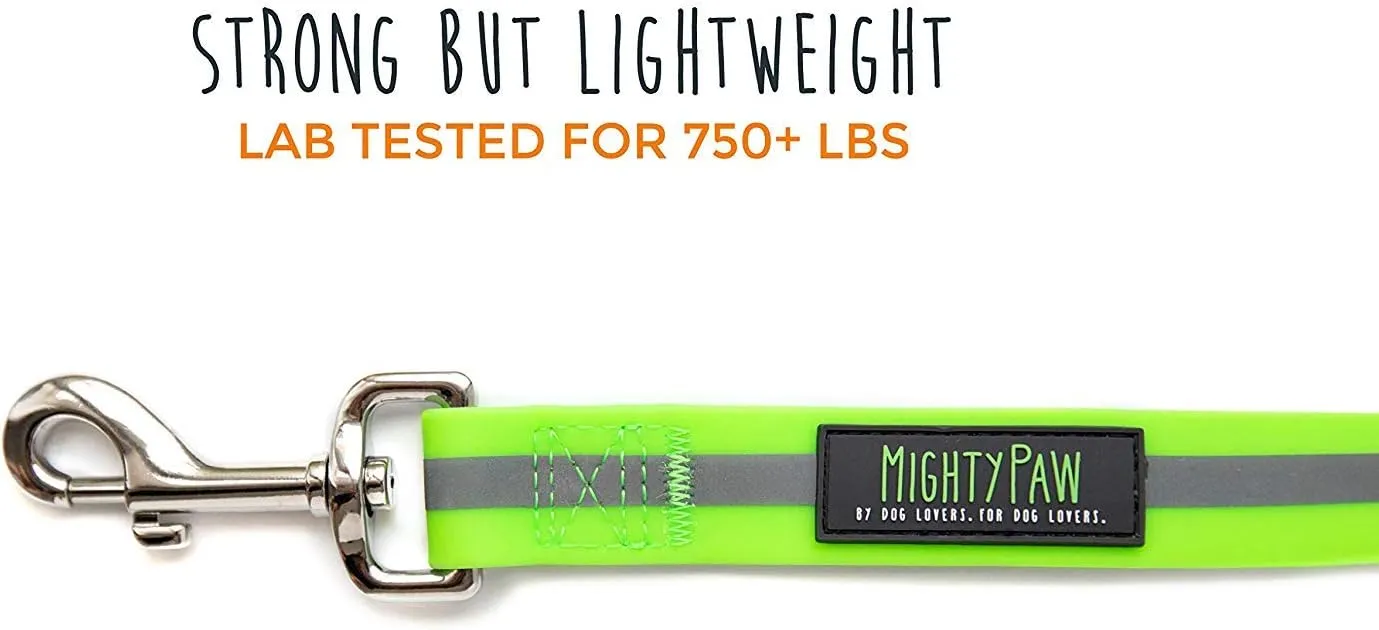 Mighty Paw Waterproof Dog Leash - Smell-Proof Pet Lead Against Dog Foot Smell - Ideal Nylon Reflective Leash for Swimming - Camping - Hiking - Reflective Safety Stripe - 6 Foot - Green