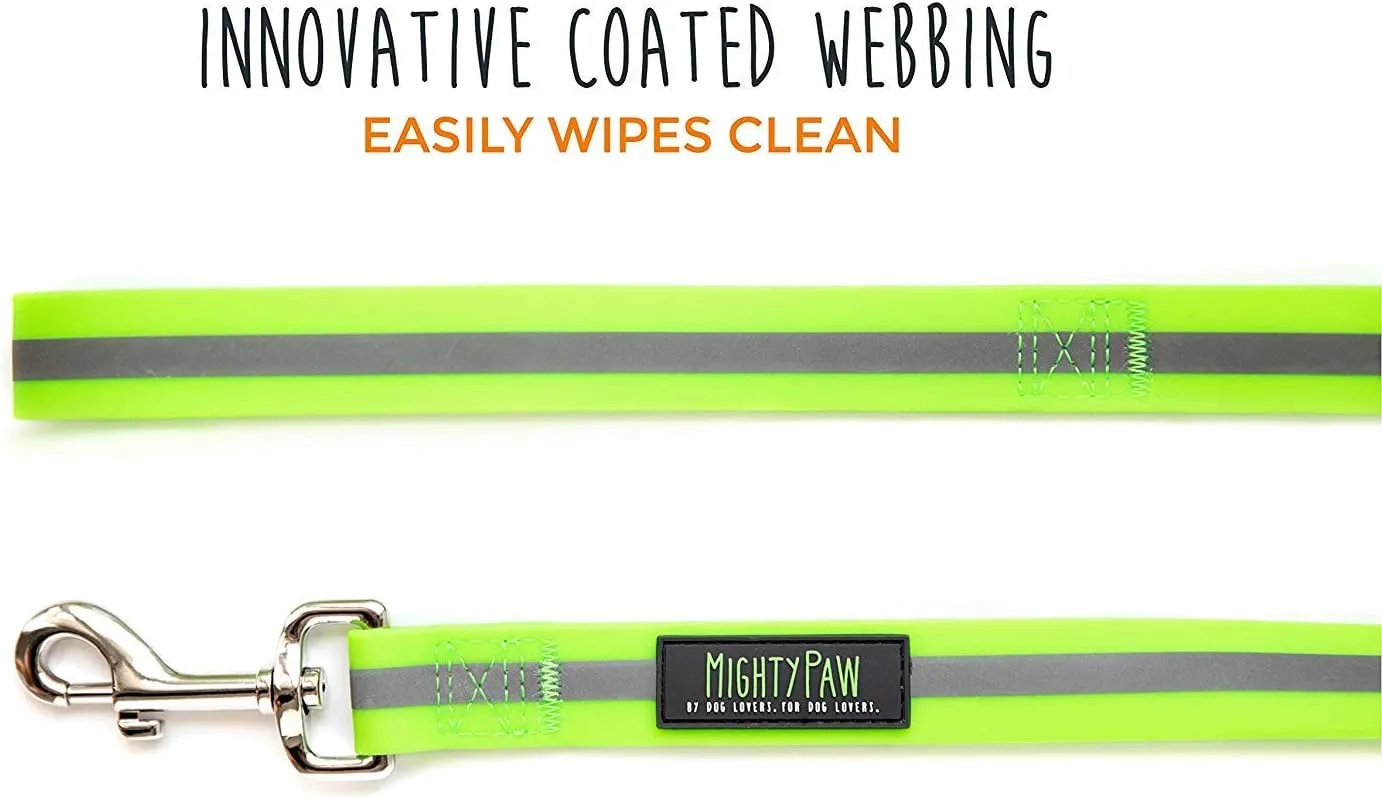 Mighty Paw Waterproof Dog Leash - Smell-Proof Pet Lead Against Dog Foot Smell - Ideal Nylon Reflective Leash for Swimming - Camping - Hiking - Reflective Safety Stripe - 6 Foot - Green