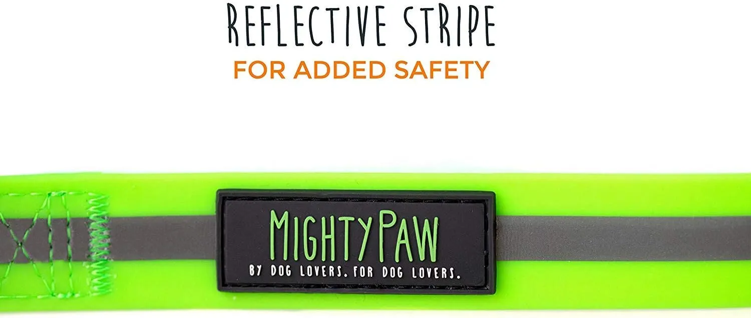 Mighty Paw Waterproof Dog Leash - Smell-Proof Pet Lead Against Dog Foot Smell - Ideal Nylon Reflective Leash for Swimming - Camping - Hiking - Reflective Safety Stripe - 6 Foot - Green