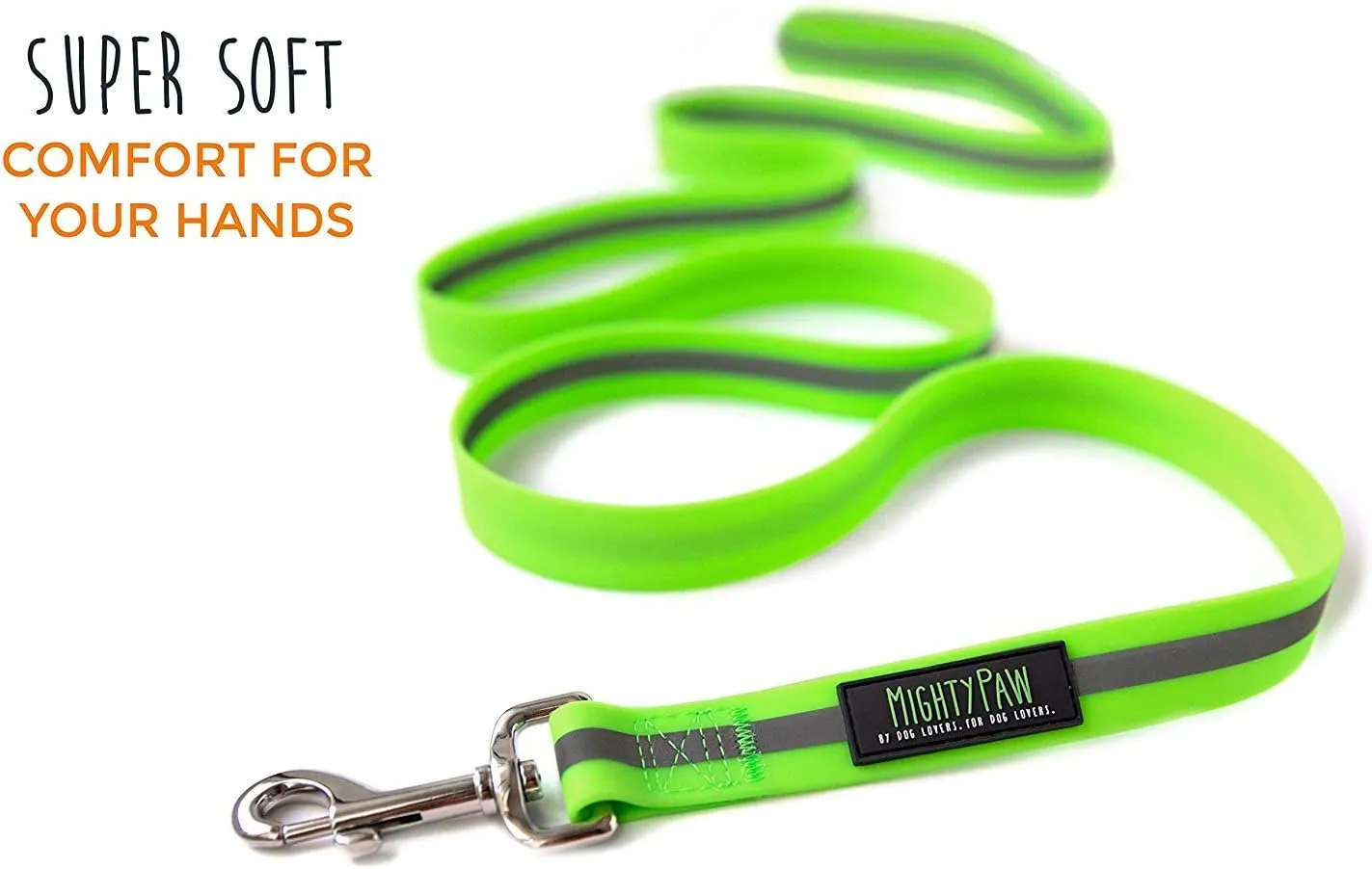 Mighty Paw Waterproof Dog Leash - Smell-Proof Pet Lead Against Dog Foot Smell - Ideal Nylon Reflective Leash for Swimming - Camping - Hiking - Reflective Safety Stripe - 6 Foot - Green