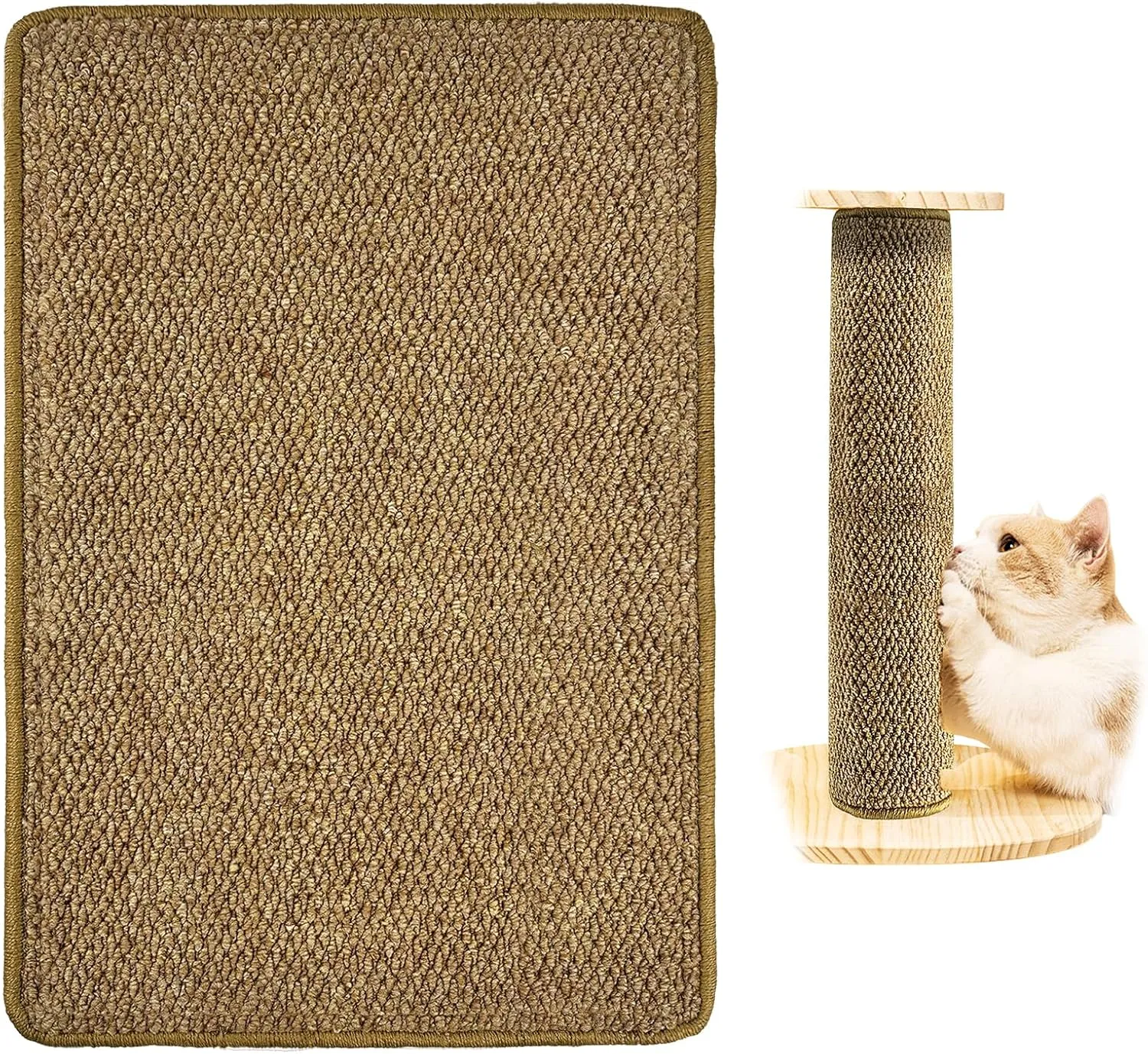 Natural Sisal Cat Nail File & Scratcher, Cat Scratch Pad Wrapped Around Scratcher Post or Cat Tower, Cat Scratching Post Repair Mat for Furniture & Scratch Board (23.6*15.6 Inch)