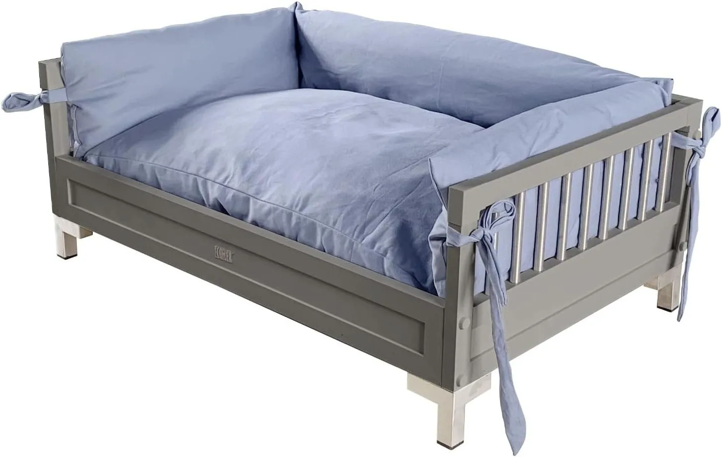 New Age Pet ECOFLEX Manhattan Elevated Dog Bed with Memory Foam Cushion, Durable Wood-Plastic Composite Frame, Removable Washable Cover, Ideal for Pets Up to 90 lbs - Grey