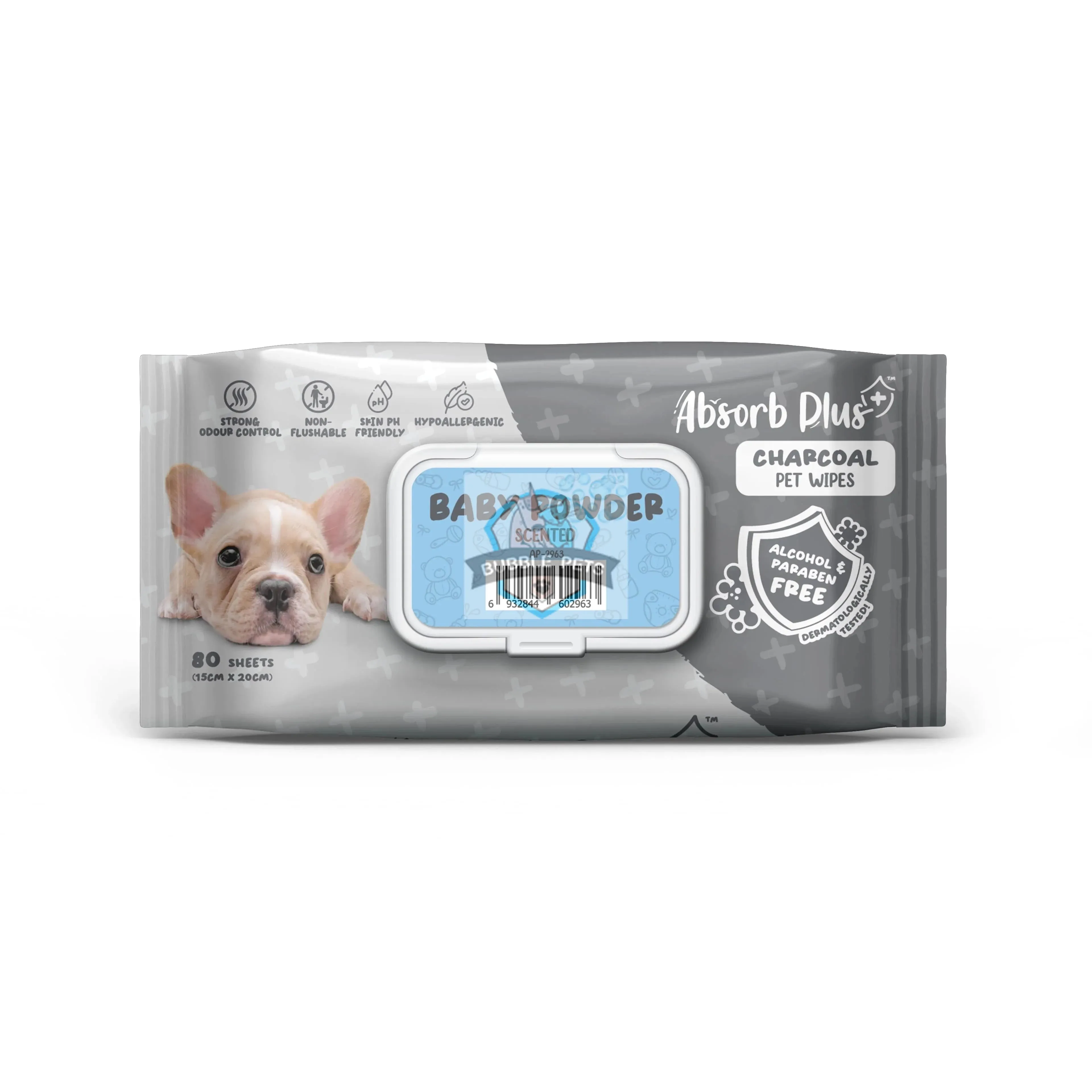NEW LOOK: Absorb Plus Charcoal Baby Powder Scented Pet Wipes