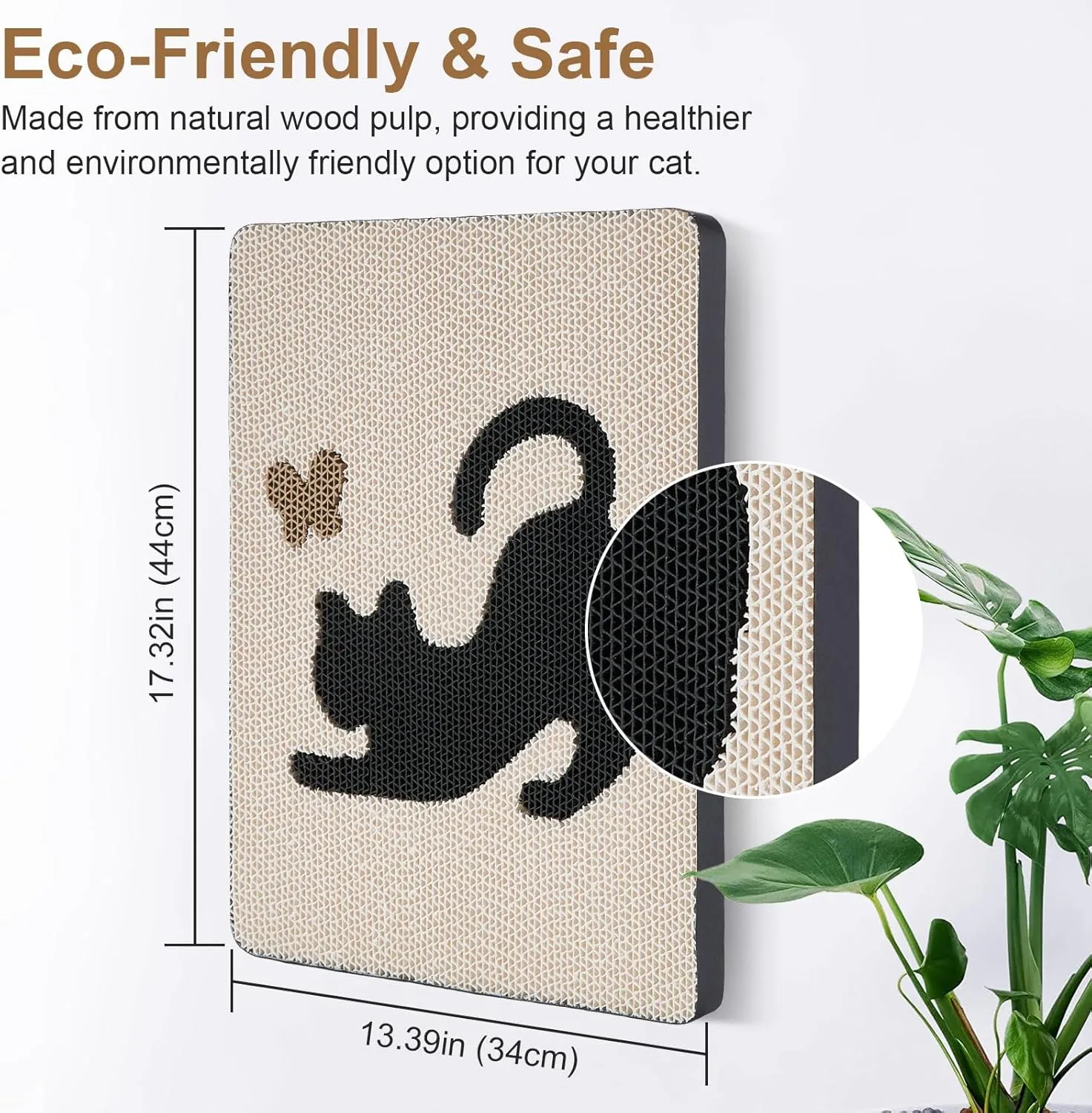 Ownpets Wall Cat Scratcher, Cute Vertical Cat Scratching Board, Wall Mounted Cat Scratch Pad for Wall, Glass, Wood, and Tile, Furniture Protector