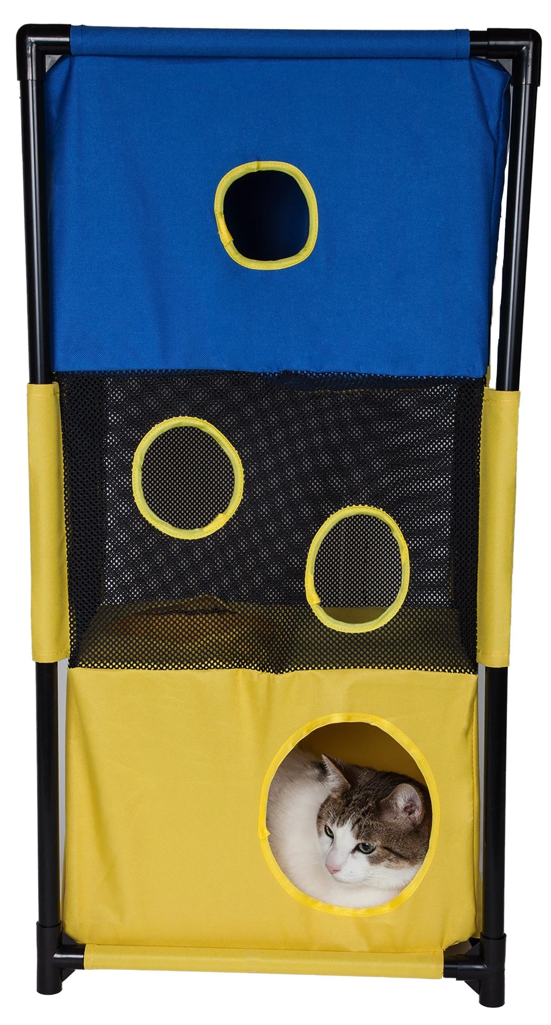 Pet Life ® 'Kitty-Square' Collapsible Travel Interactive Kitty Cat Tree Maze House Lounger Tunnel Lounge