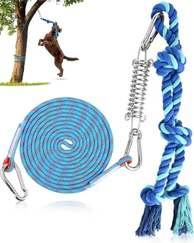 Petbobi Bungee Dog Toy, Tether Tug Outdoor Dog Toy for Pitbull Interactive & Exercise, Spring Pole Tether Tug of War Toy with Durable Rope, Outdoor Hanging Toys for Large Dogs Reduce Boredom, Blue