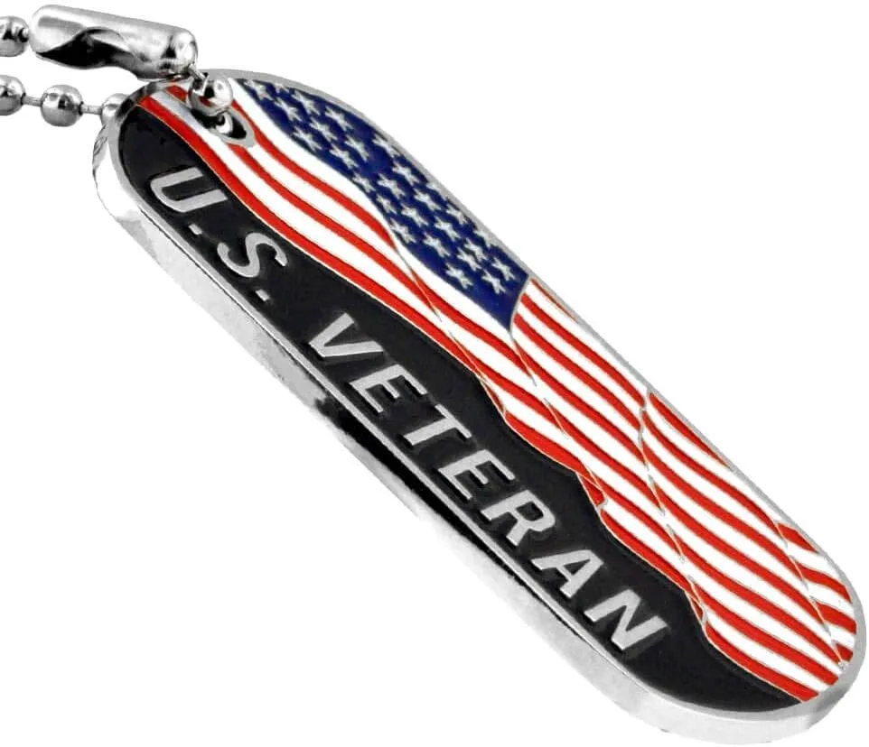 Pinmart Military Veteran American Flag Engravable Personalized Custom Dog Tag