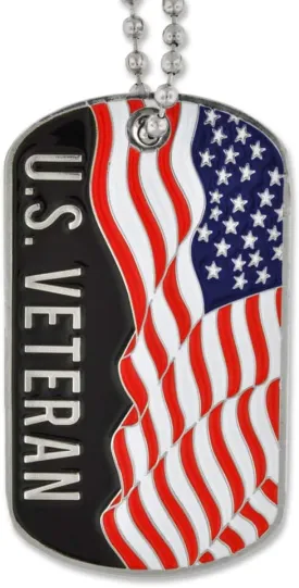 Pinmart Military Veteran American Flag Engravable Personalized Custom Dog Tag