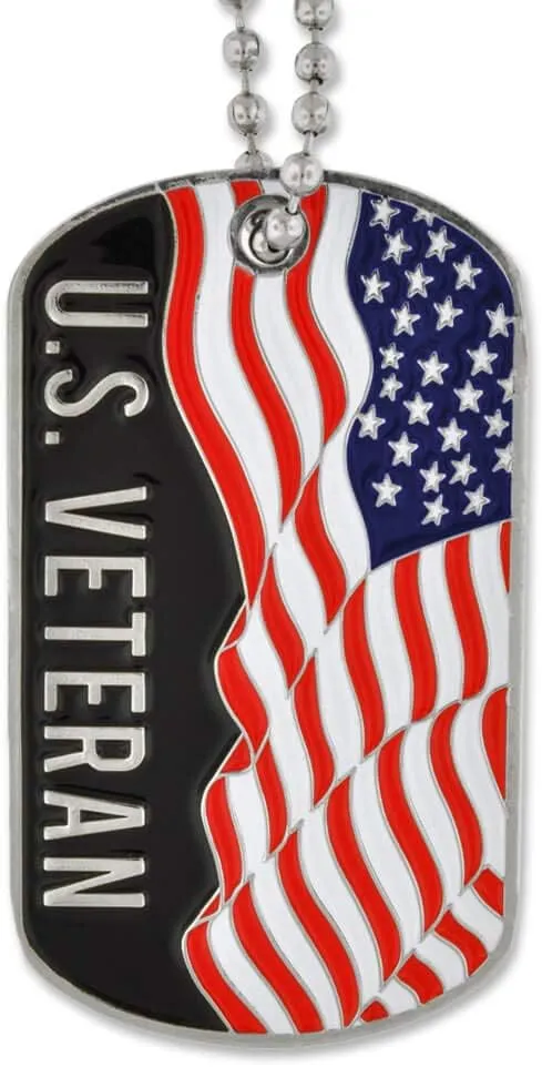 Pinmart Military Veteran American Flag Engravable Personalized Custom Dog Tag