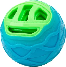 Pocket Ball - Medium - Blue & Green Dog Toy, Interactive Bone & Treat Holder Ball, 3.7" Durable Chew, Squeaks-Floats, Water Play-Fetch-Roll