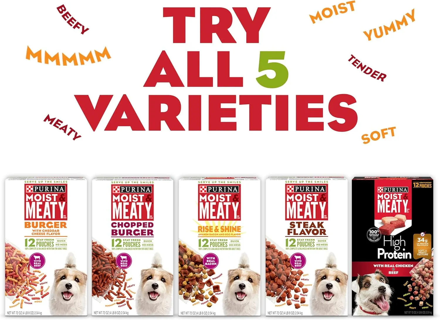 Purina Moist and Meaty Dog Food Chopped Burger Soft Dog Food Pouches - 36 ct. Pouch