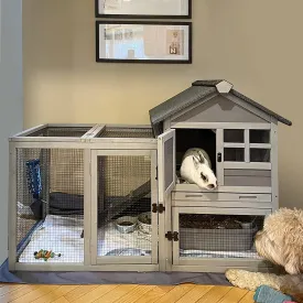 Rabbit Hutch Indoor Outdoor Bunny Cage Rabbit cage with Run, Deeper No Leak Tray, Weatherproof