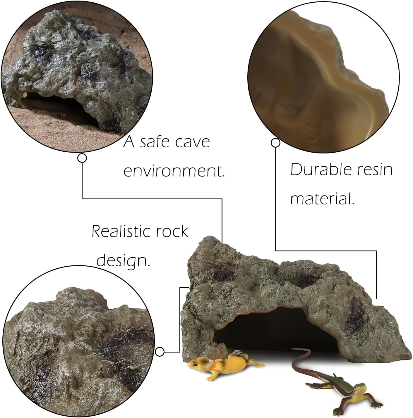 Resin Leopard Gecko Hide, True to Nature Reptile Rock for Bearded Dragon Hideout Snake Hides for Ball Pythons, Tortoise House Terrarium DCor - Small