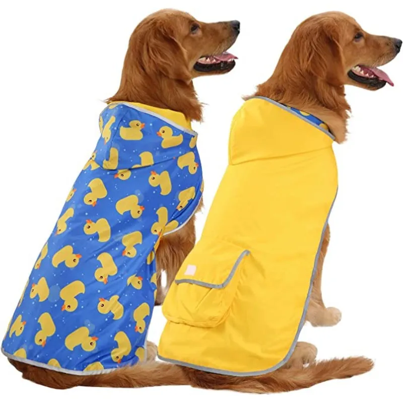 Reversible Dog Raincoat Hooded Slicker Poncho Rain Coat Jacket For Small Medium Large Dogs Ducks Yellow