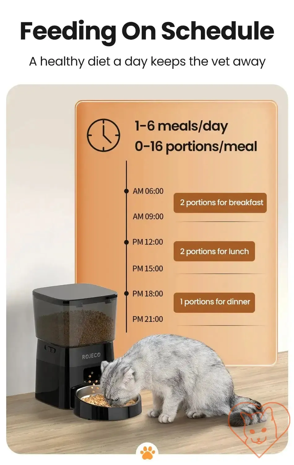 ROJECO Automatic Pet Feeder - Button Version