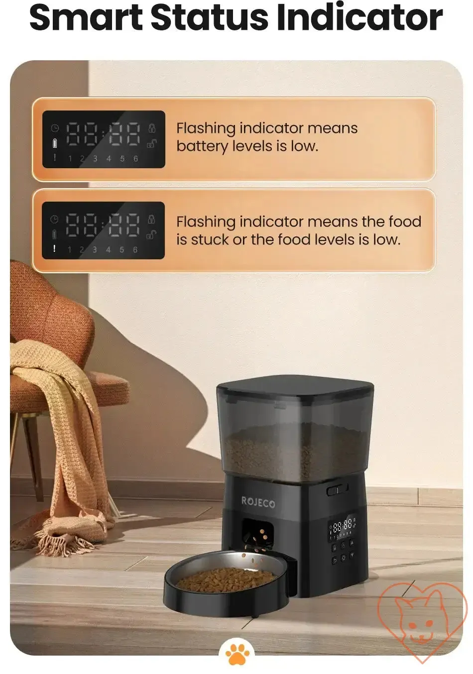 ROJECO Automatic Pet Feeder - Button Version