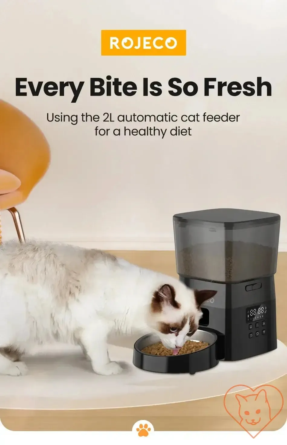 ROJECO Automatic Pet Feeder - Button Version