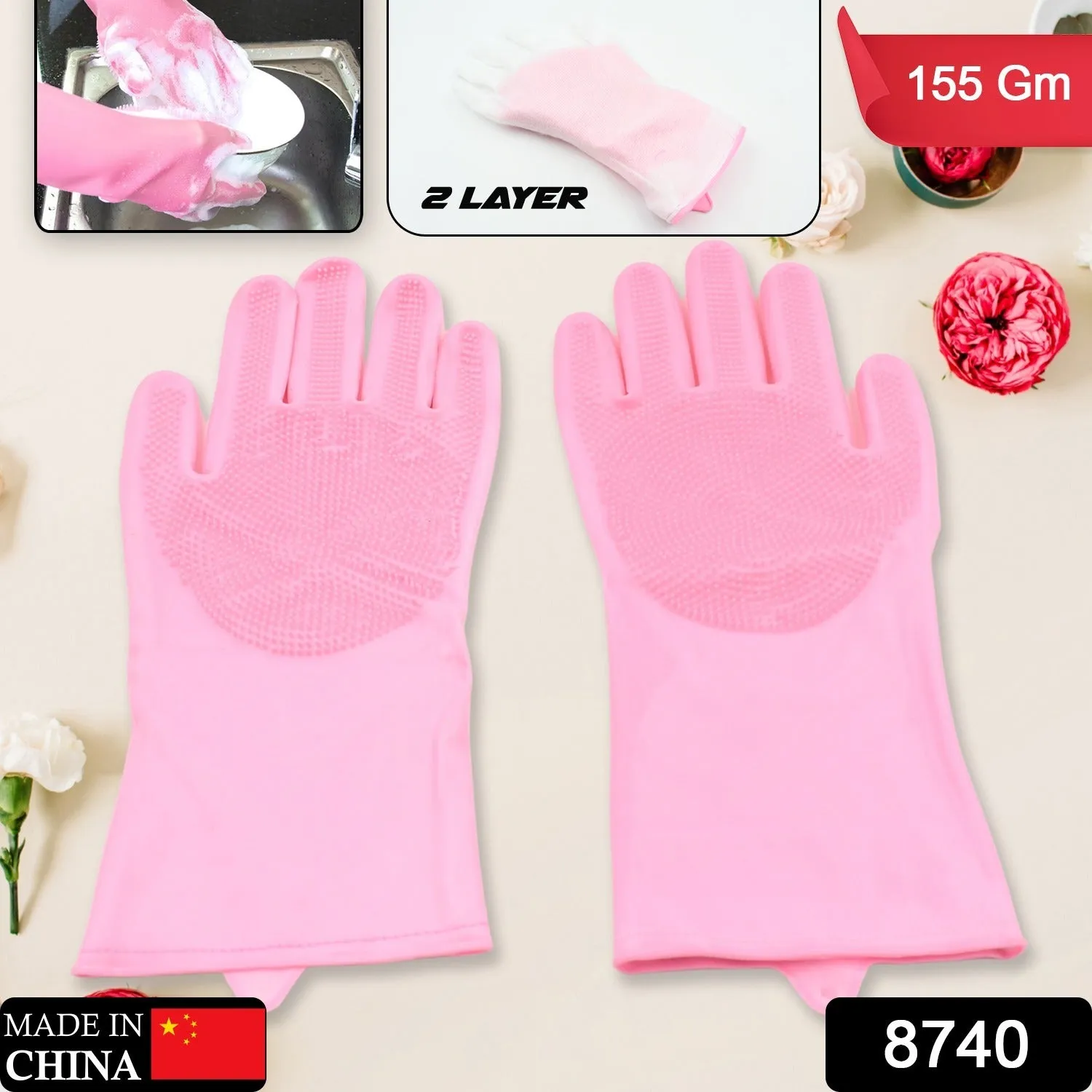 Silicone Dishwashing Gloves with Scrubber, Reusable