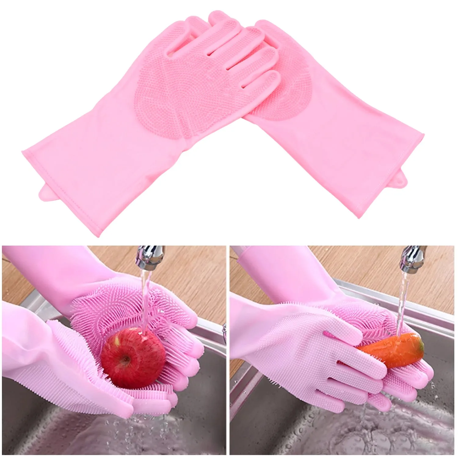 Silicone Dishwashing Gloves with Scrubber, Reusable